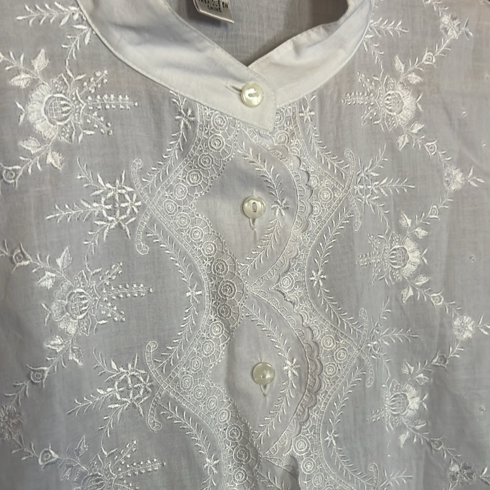 Talbots White Button Down Lace Trim Embroidered E… - image 4